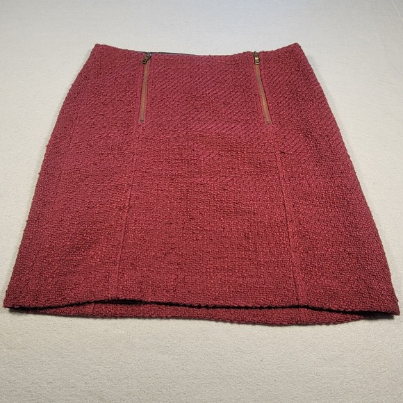 LOFT Textured Tweed Mini Skirt Burgundy Cotton Blend Double Zip Feature Size 2 - Picture 1 of 7
